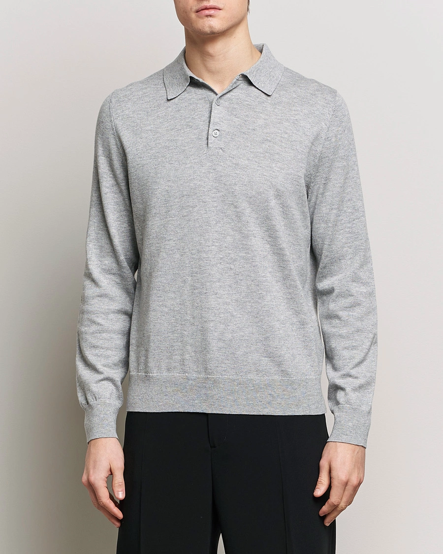 Herr | Tröjor | Filippa K | Knitted Polo Shirt Light Grey Melange