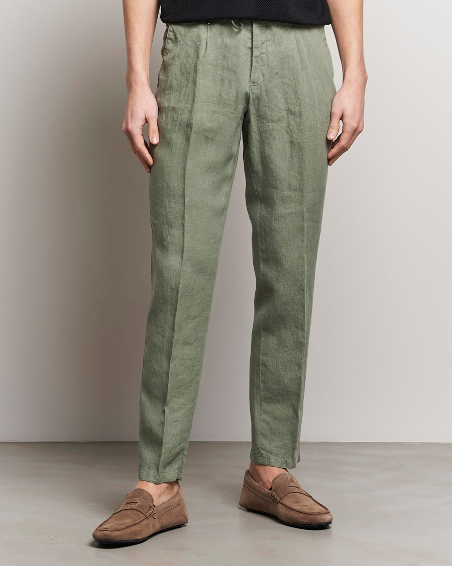 Herr | Byxor | BOSS BLACK | Genius Slim Fit Linen Pants Open Green