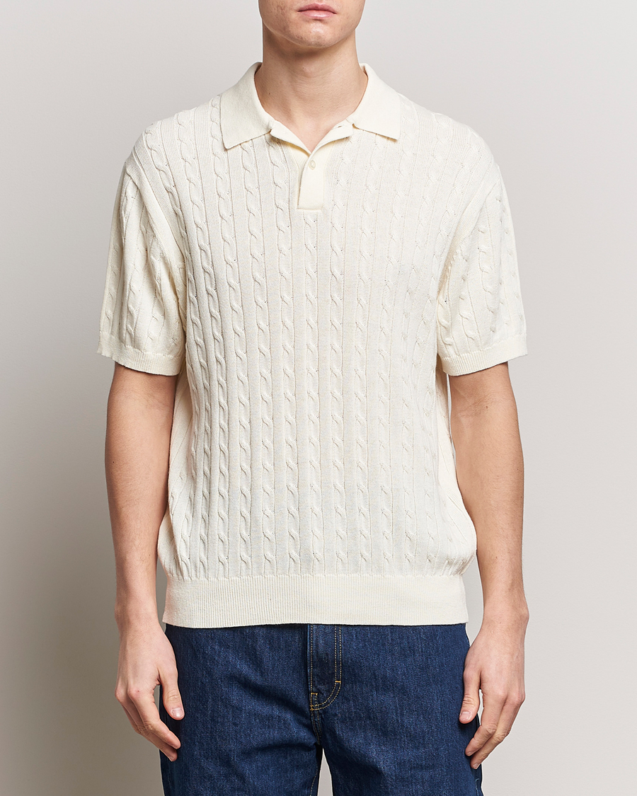Herr | BEAMS PLUS | BEAMS PLUS | Cable Knit Short Sleeve Polo Off White