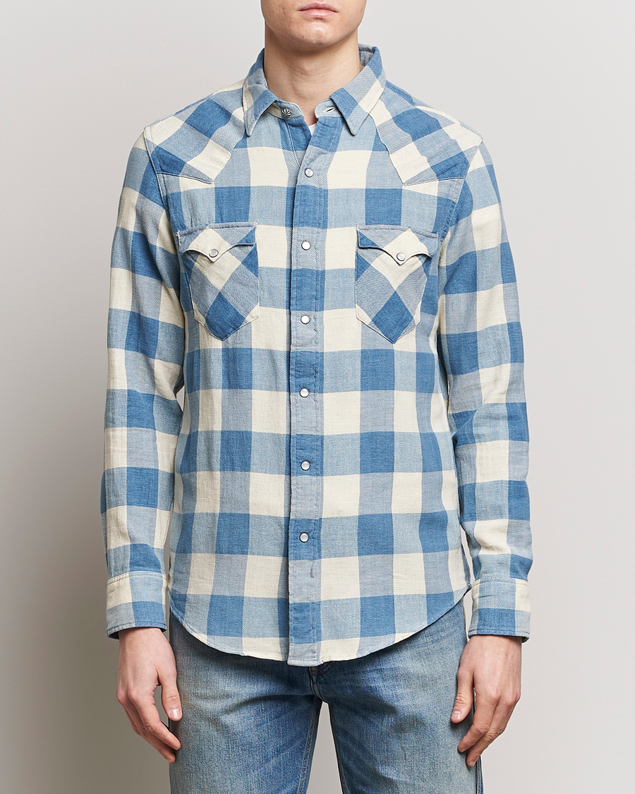 Herr | Kläder | RRL | Buffalo Flannel Western Shirt Indigo/Cream
