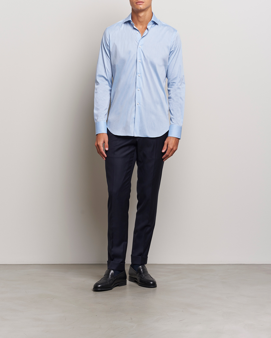 Herr |  | Grigio | Stretch Popeline Dress Shirt Light Blue