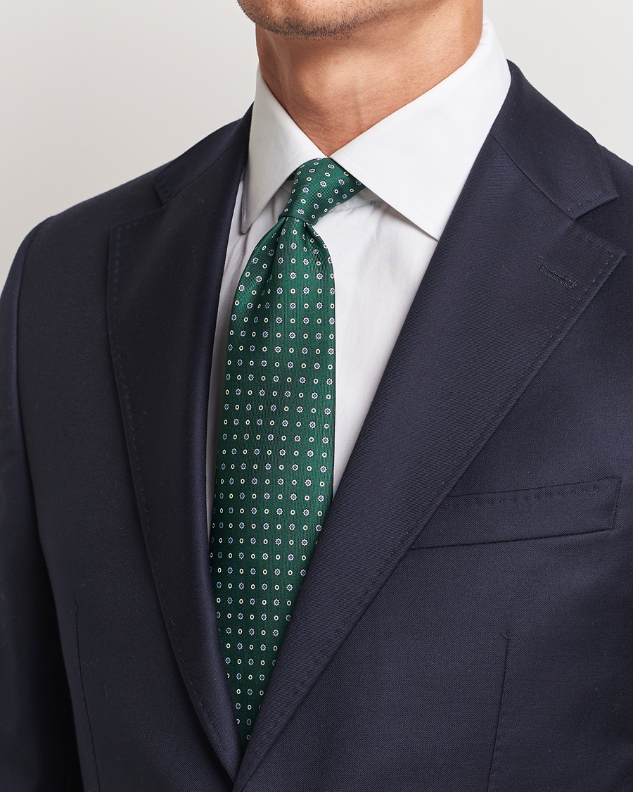 Herr |  | E. Marinella | 3-Fold Printed Silk Tie Dark Green