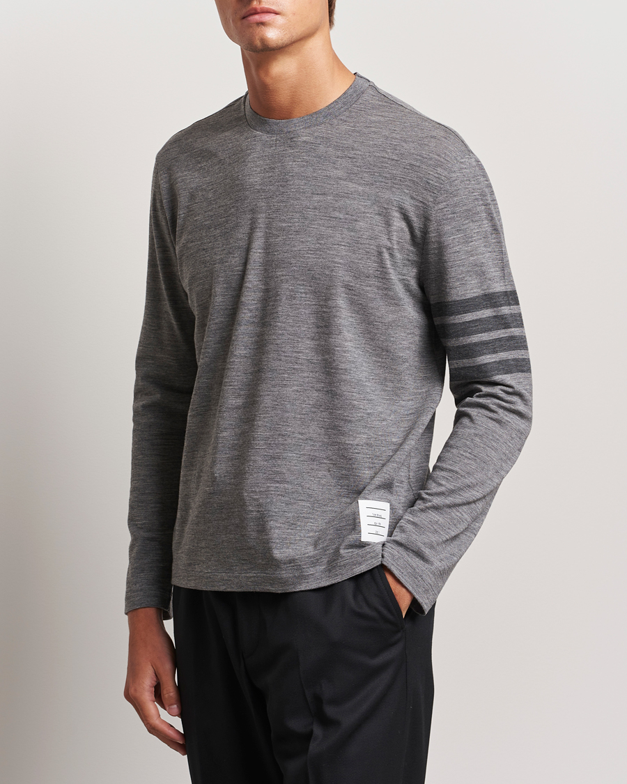 Herr |  | Thom Browne | Long Sleeve Wool Jersey T-Shirt Medium Grey