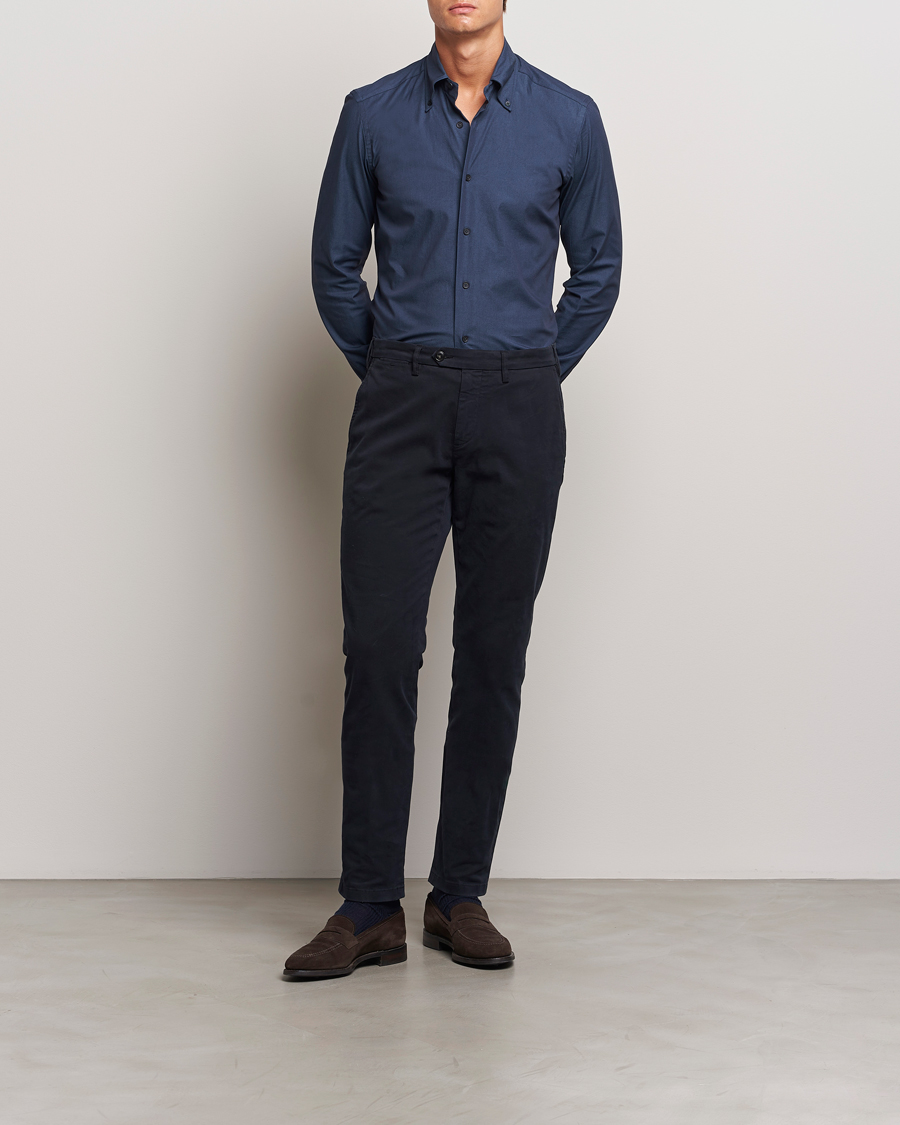 Herr | Byxor | Canali | Cotton Stretch Trousers Navy