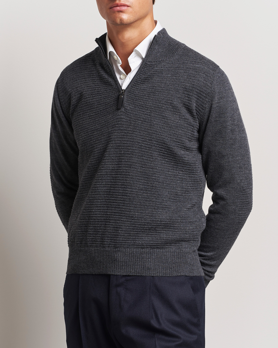 Herr |  | Canali | Textured Knit Half Zip Charcoal