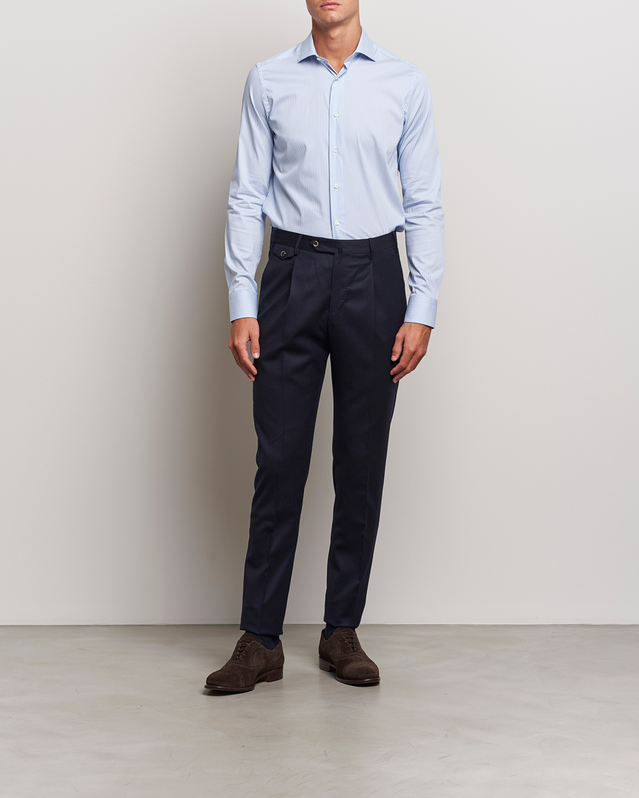 Herr |  | Canali | Slim Fit Cotton/Stretch Shirt Light Blue Stripe