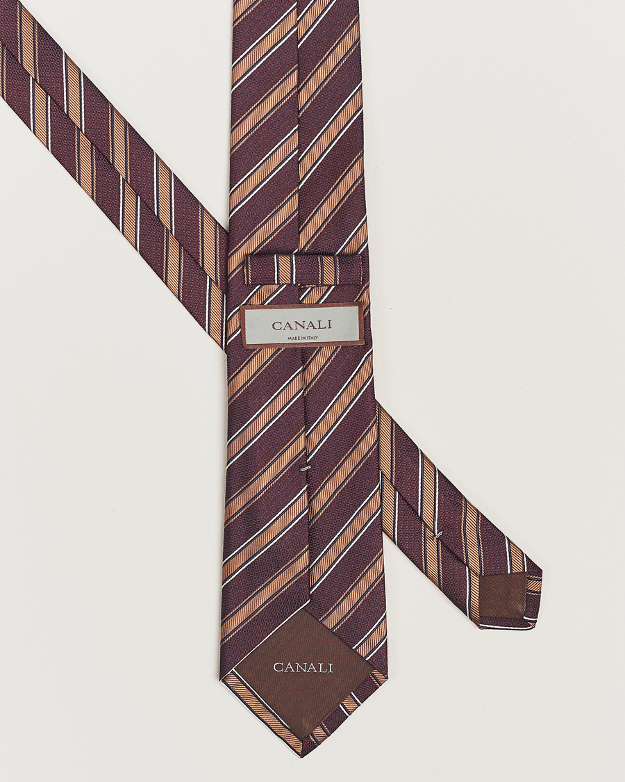 Herr |  | Canali | Regimental Stripe Silk Tie Burgundy/Brown