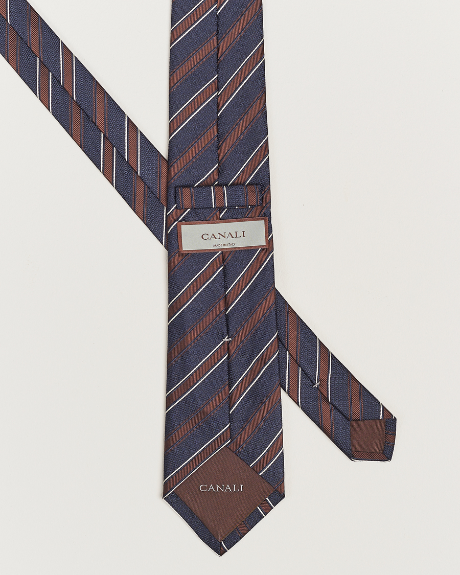 Herr |  | Canali | Regimental Stripe Silk Tie Navy/Brown