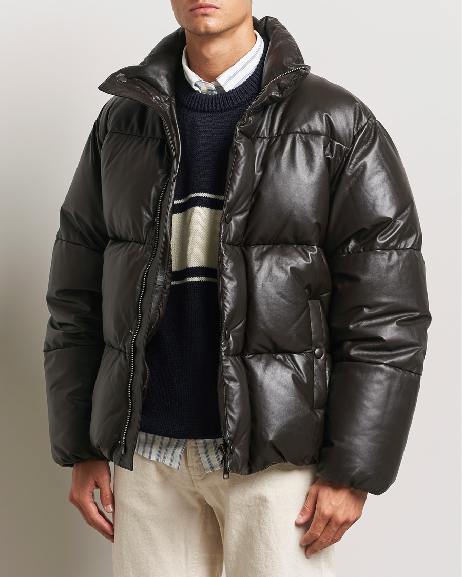 Herr | Höstjackor | GANT 240 Mulberry Street | Leather Down Puffer Jacket Deep Brown