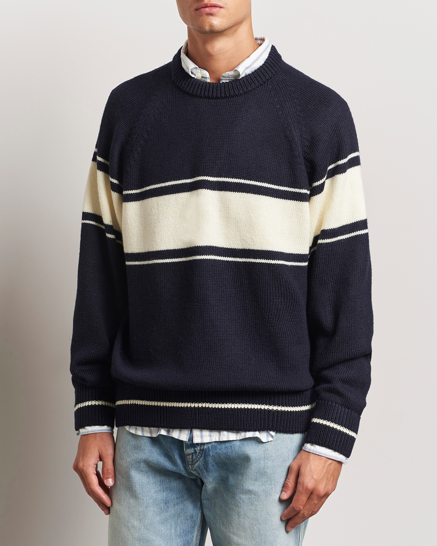 Herr | Kläder | GANT 240 Mulberry Street | Striped Wool Knitted Crew Neck Classic Blue