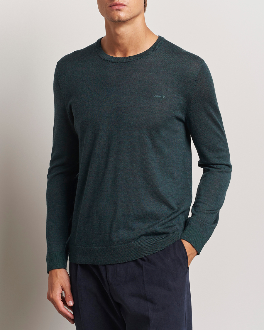 Herr |  | GANT | Extrafine Merino Wool C-Neck Tartan Green