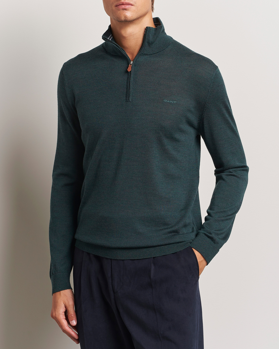 Herr |  | GANT | Extrafine Merino Wool Half Zip Tartan Green