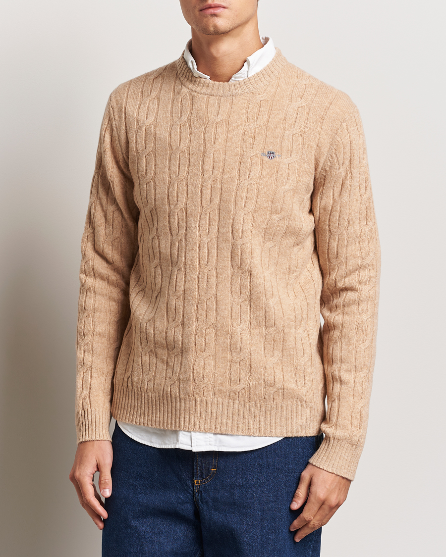 Herr |  | GANT | Lambswool Cable C-Neck Khaki Melange