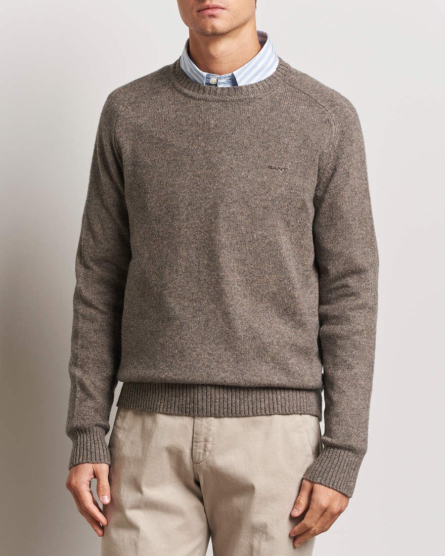 Herr |  | GANT | Wool Blend C-Neck Dark Hazelnut Melange