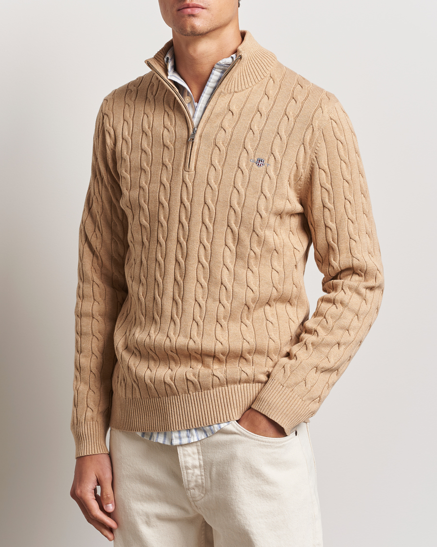 Herr |  | GANT | Cotton Cable Half Zip Khaki Melange