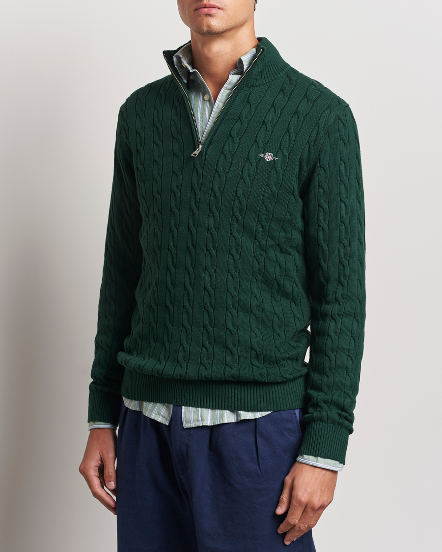 Herr |  | GANT | Cotton Cable Half Zip Tartan Green