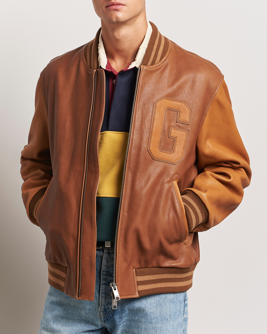 Herr |  | GANT | Leather Varsity Jacket Brown Sugar