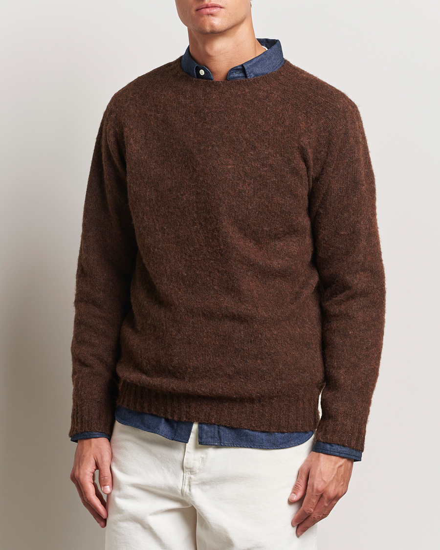 Herr | Harley Of Scotland | Harley Of Scotland | Brushed Supersoft Lambswool Crewneck Coffee