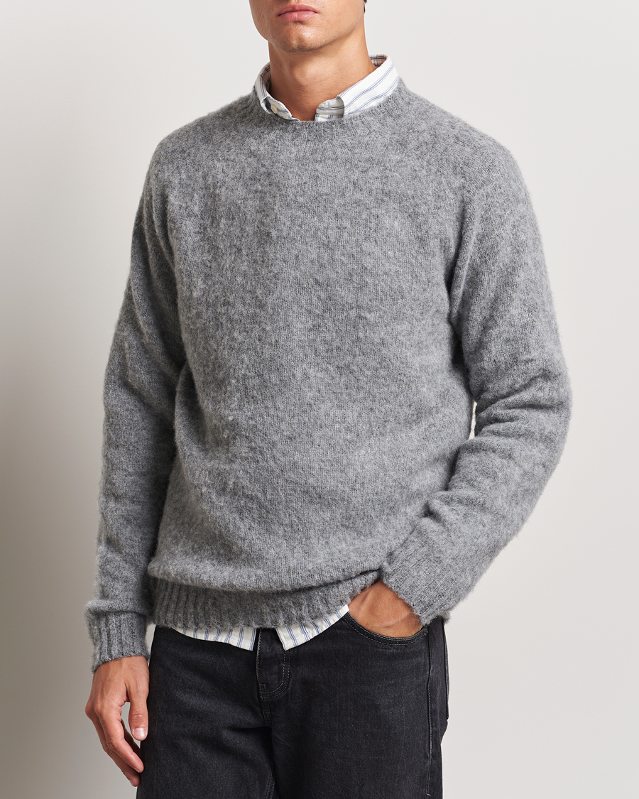 Herr | Kläder | Harley Of Scotland | Brushed Supersoft Lambswool Crewneck Medium Grey