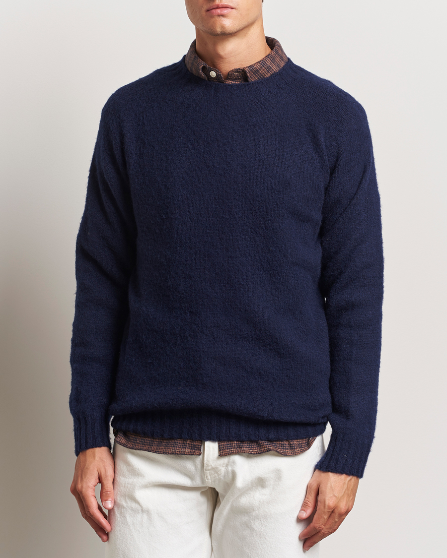 Herr |  | Harley Of Scotland | Brushed Supersoft Lambswool Crewneck Navy