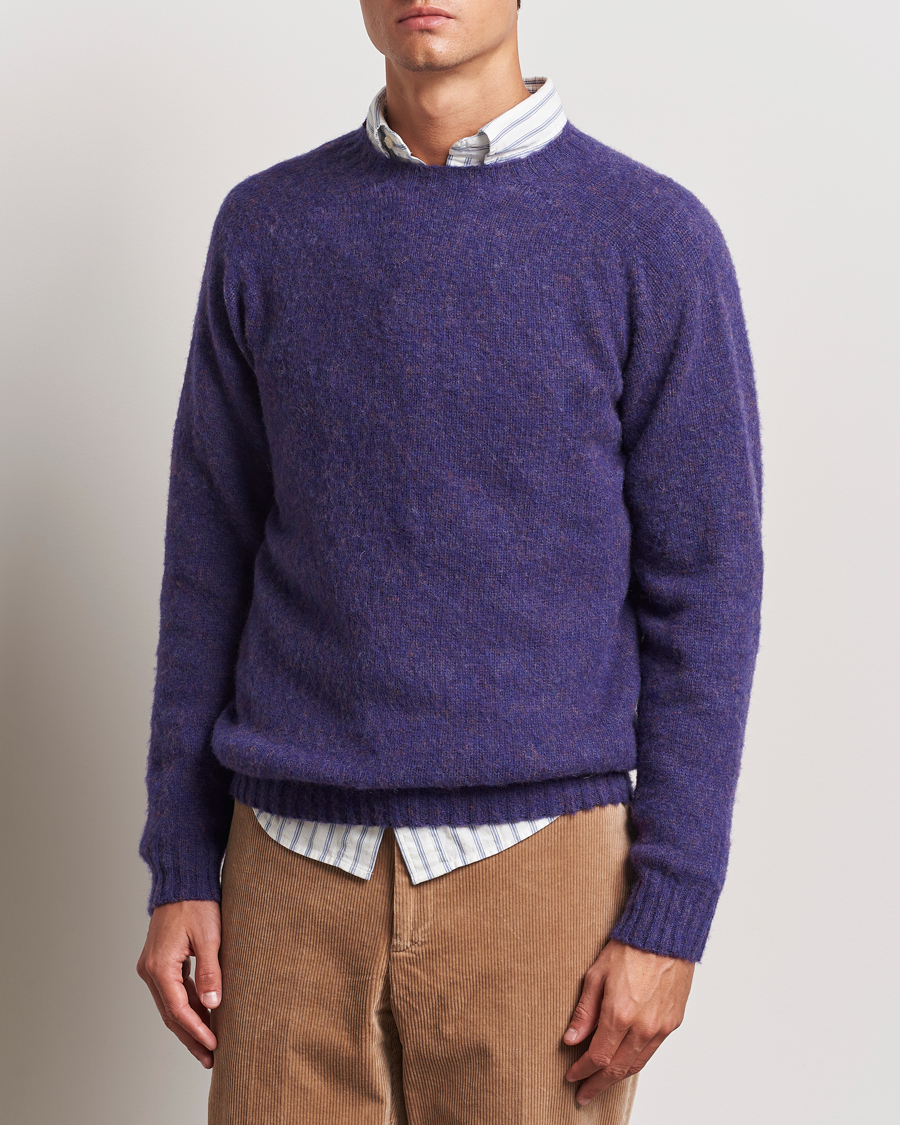 Herr | Kläder | Harley Of Scotland | Brushed Supersoft Lambswool Crewneck Royal Violet