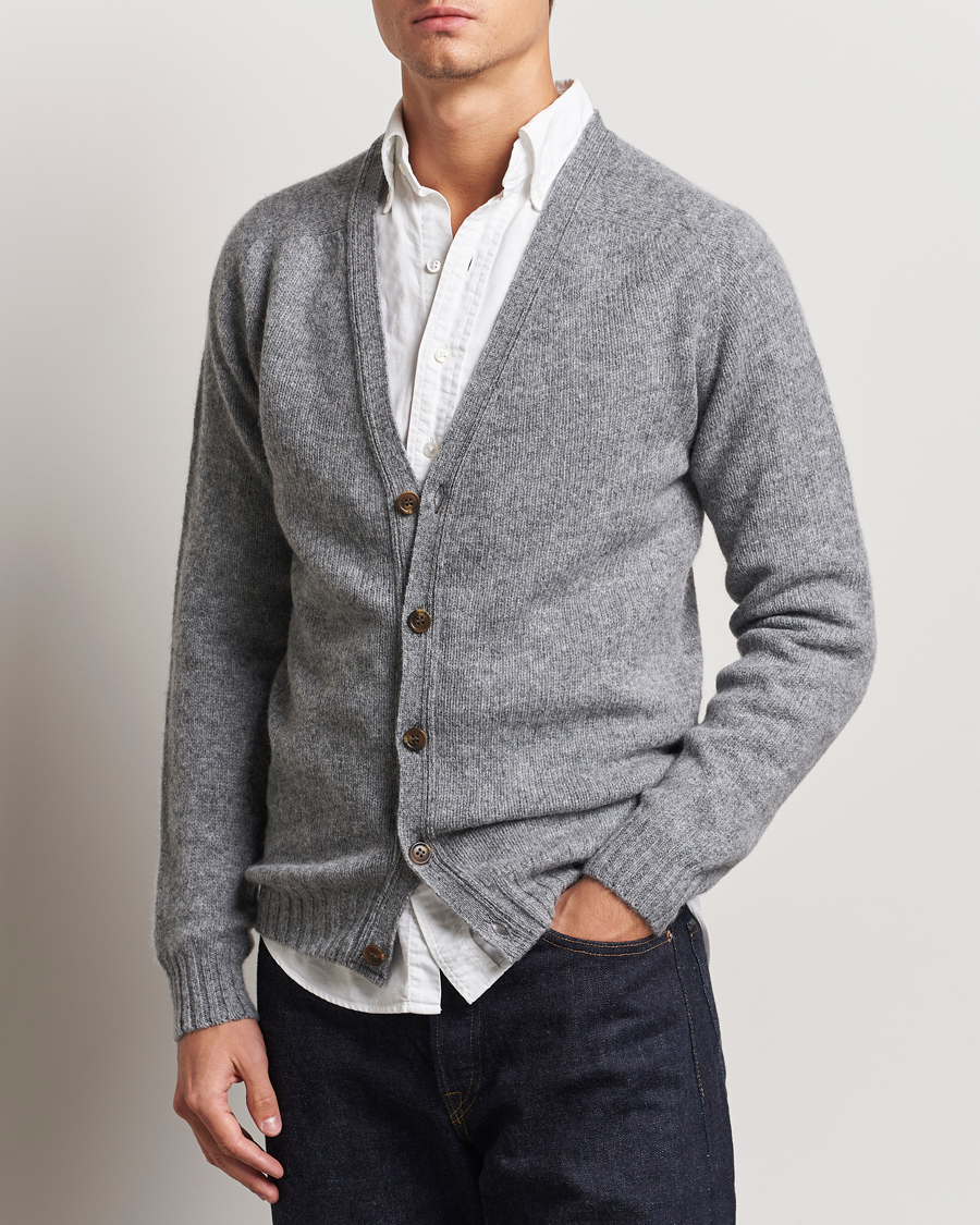 Herr |  | Harley Of Scotland | Supersoft Lambswool Cardigan Medium Grey