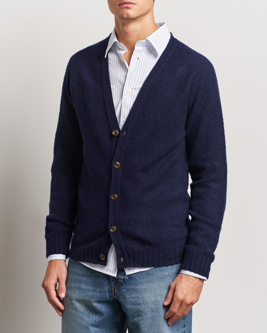 Herr |  | Harley Of Scotland | Supersoft Lambswool Cardigan Navy