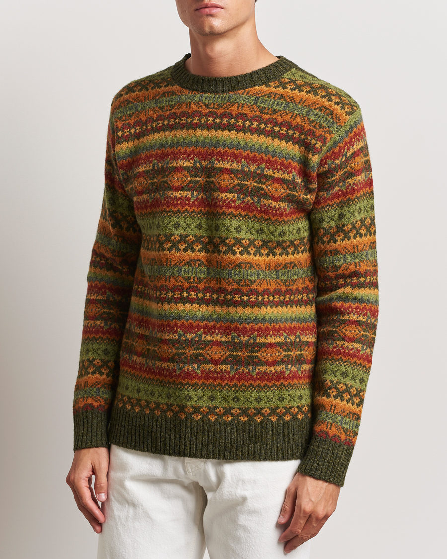 Herr | Tröjor | Harley Of Scotland | Supersoft Lambswool Fairisle Crewneck Green