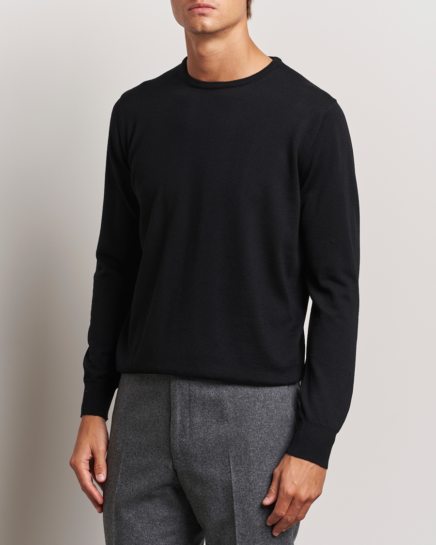 Herr | Tröjor | Morgano | Extra Fine Merino Wool Crewneck Black