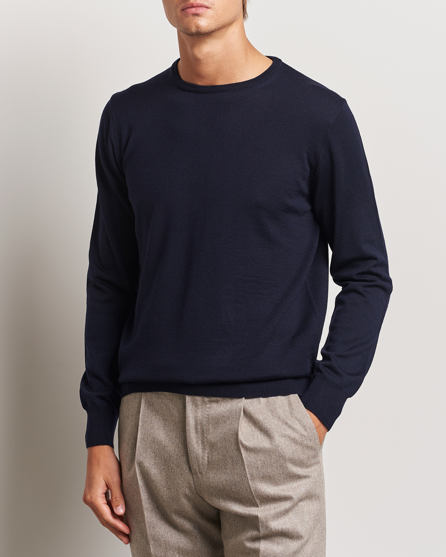 Herr |  | Morgano | Extra Fine Merino Wool Crewneck Navy