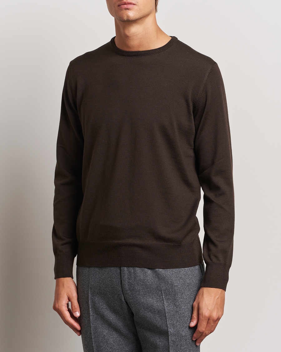 Herr | Tröjor | Morgano | Extra Fine Merino Wool Crewneck Dark Brown