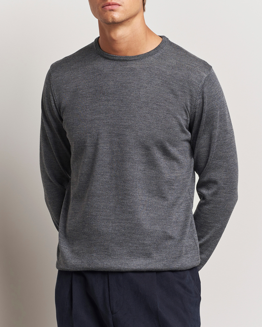 Herr | Kläder | Morgano | Extra Fine Merino Wool Crewneck Mid Grey