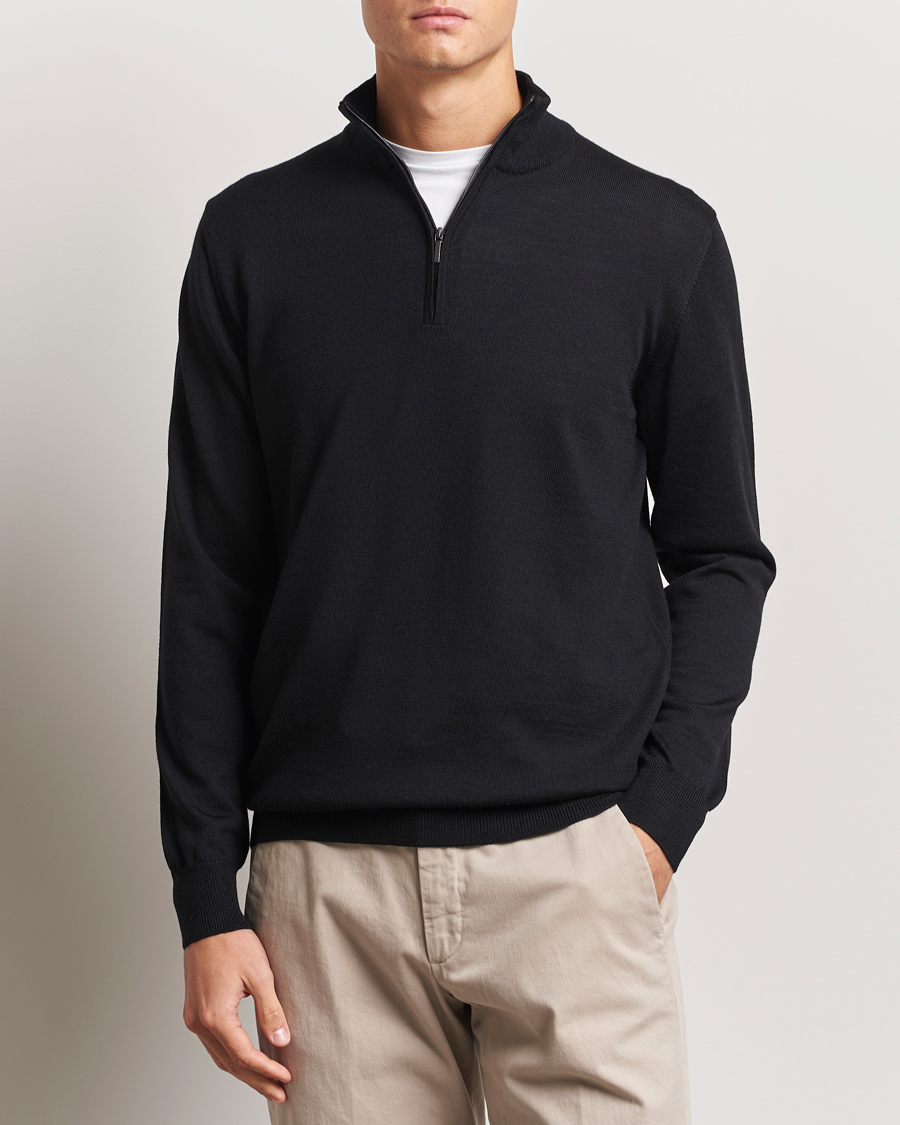 Herr |  | Morgano | Extra Fine Merino Wool Half-Zip Black