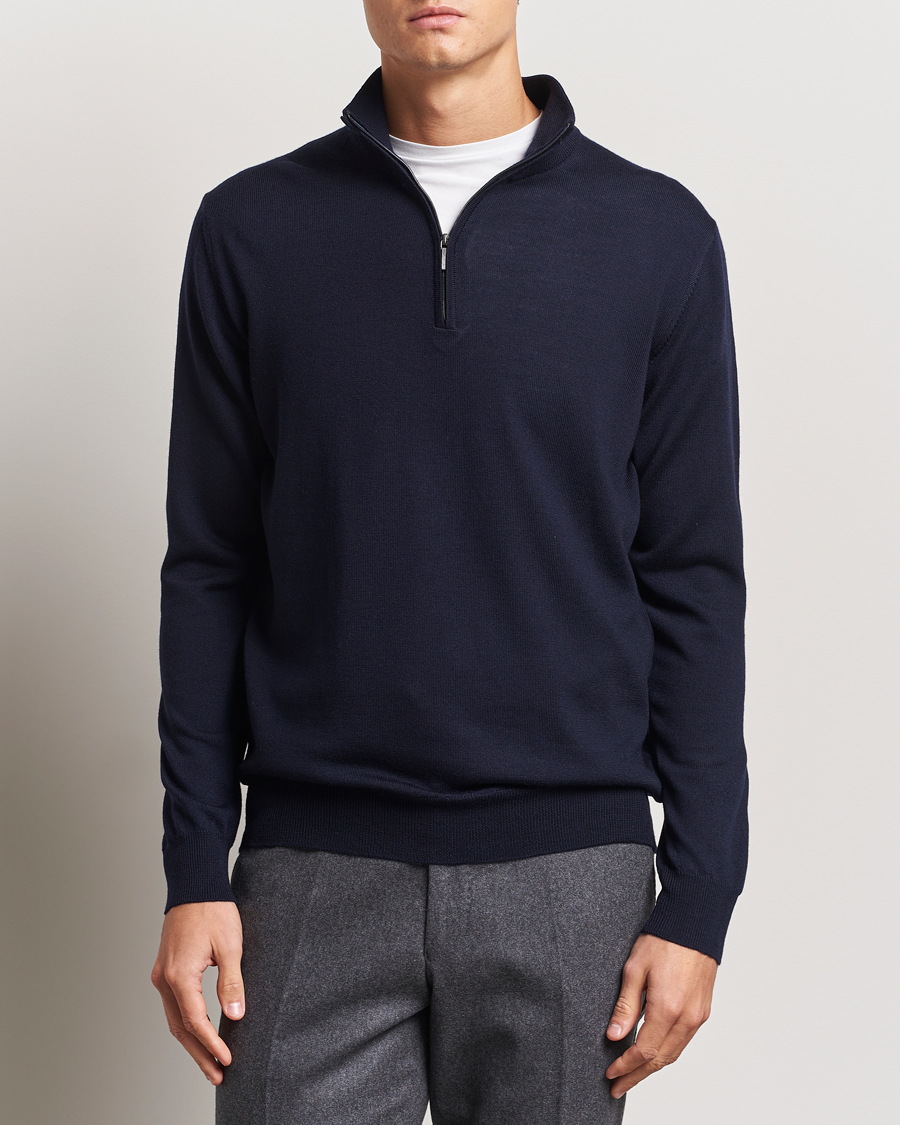 Herr |  | Morgano | Extra Fine Merino Wool Half-Zip Navy