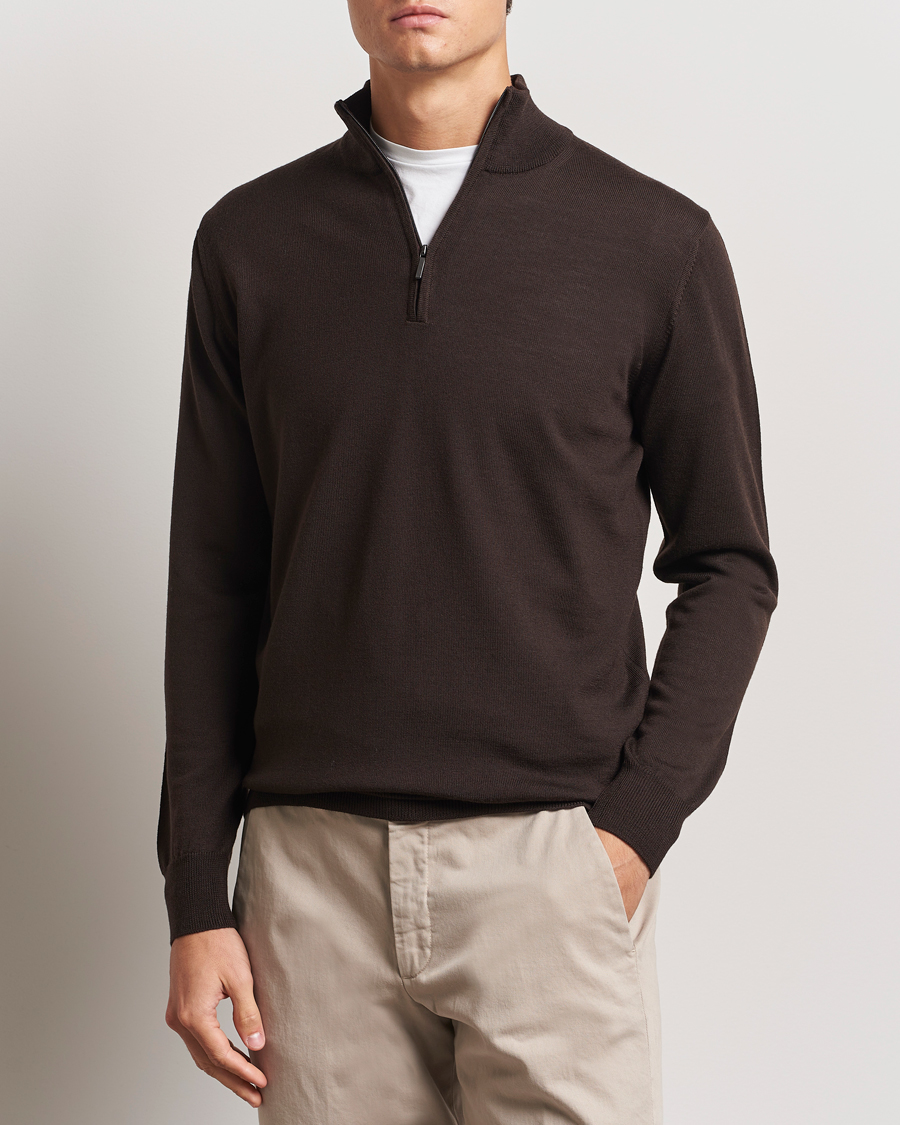 Herr |  | Morgano | Extra Fine Merino Wool Half-Zip Dark Brown