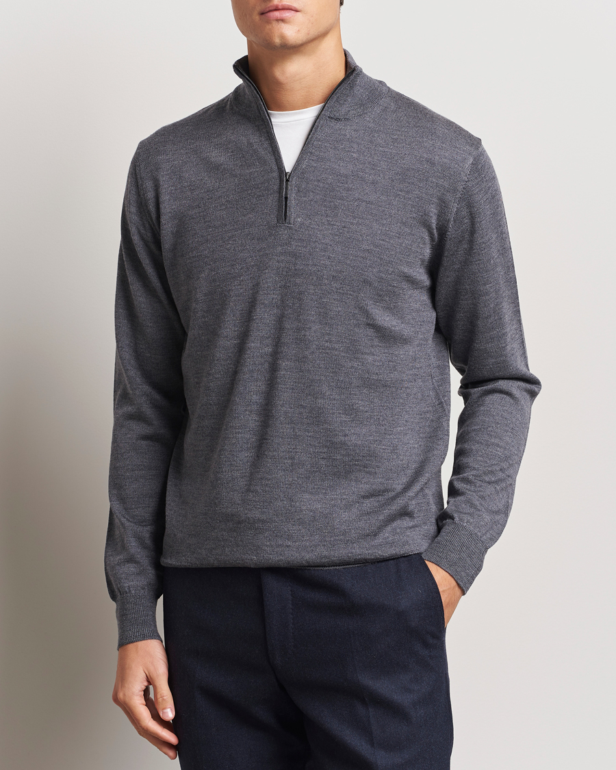 Herr |  | Morgano | Extra Fine Merino Wool Half-Zip Mid Grey