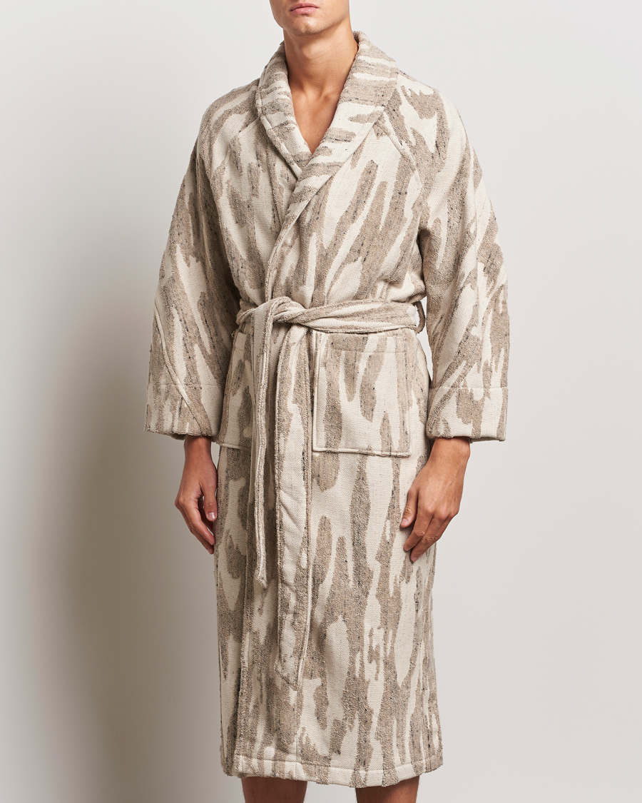 Herr | OAS | OAS | Fern Linen Terry Statement Robe Beige/White