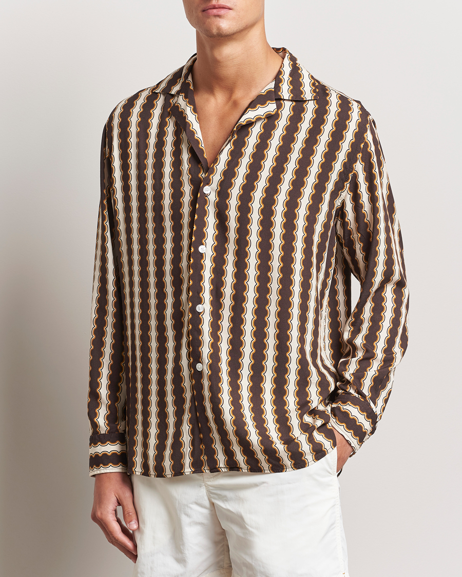 Herr |  | OAS | Rapallo Long Sleeve Viscose Shirt Brown/Beige