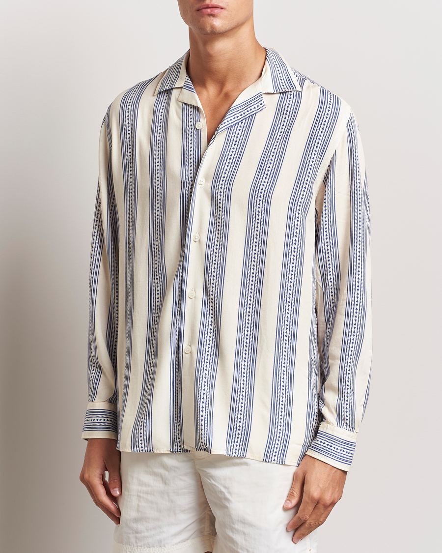 Herr | OAS | OAS | Havana Long Sleeve Viscose Shirt Blue/White