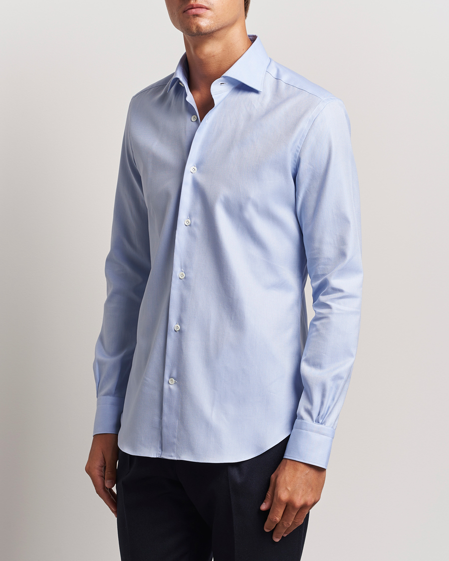 Herr |  | Mazzarelli | Soft Oxford Cut Away Shirt Light Blue