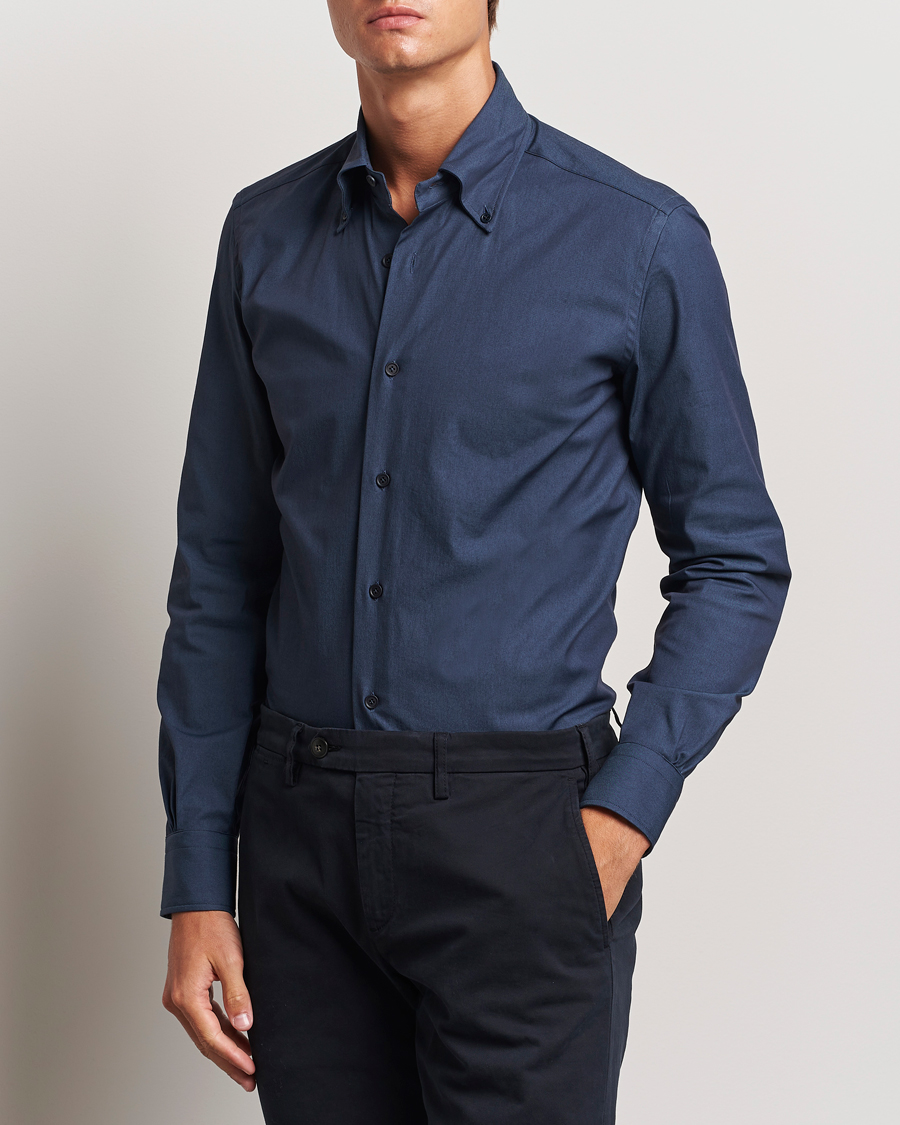 Herr | Mazzarelli | Mazzarelli | Soft Garment Dyed Button Down Shirt Navy