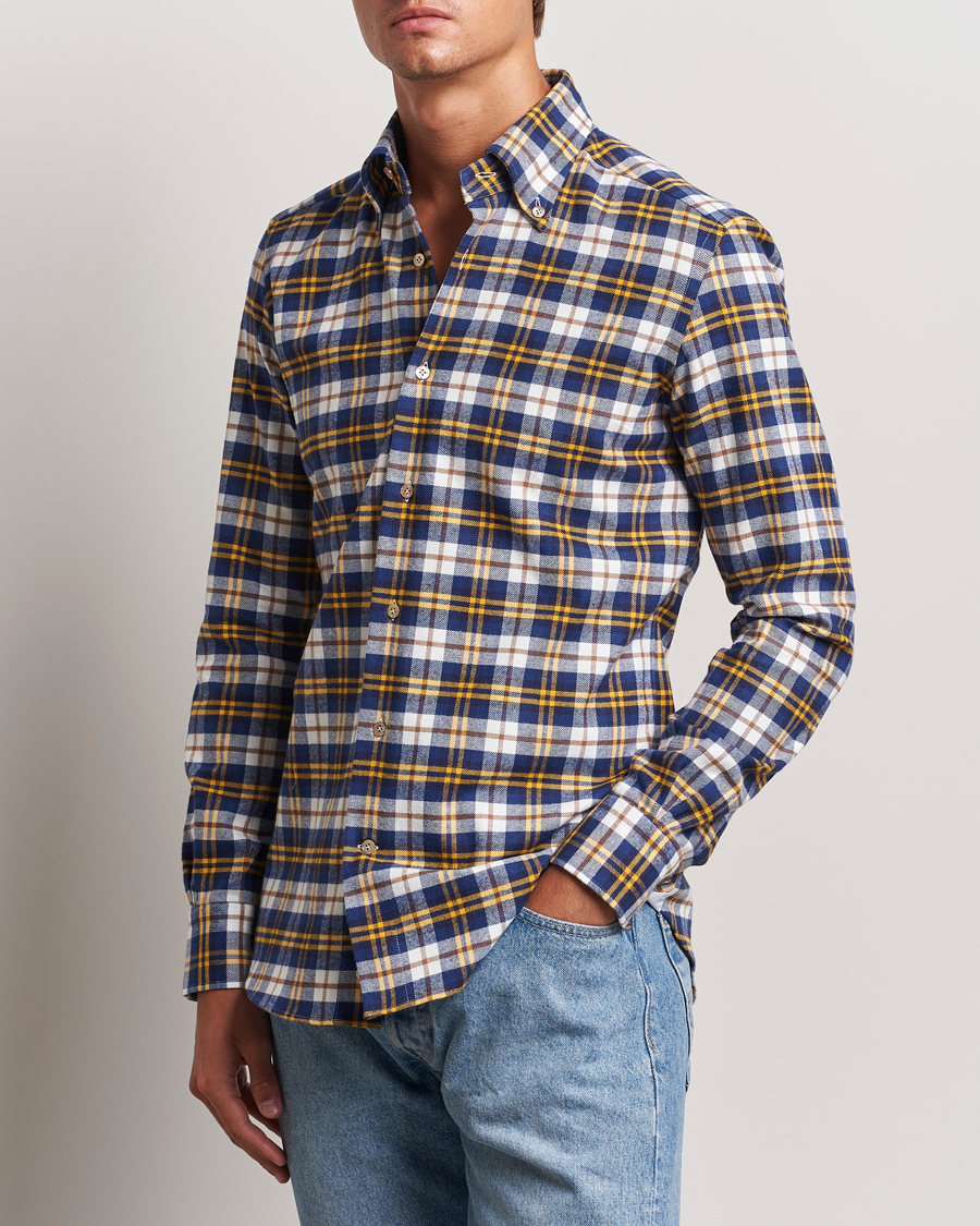 Herr | Mazzarelli | Mazzarelli | Soft Flannel Check Button Down Shirt Blue/White