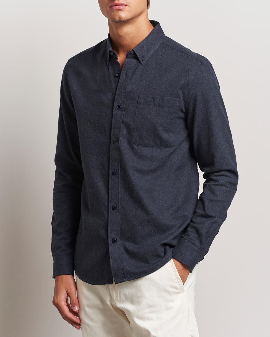 Herr |  | KnowledgeCotton Apparel | Regular Fit Melange Flannel Shirt Navy