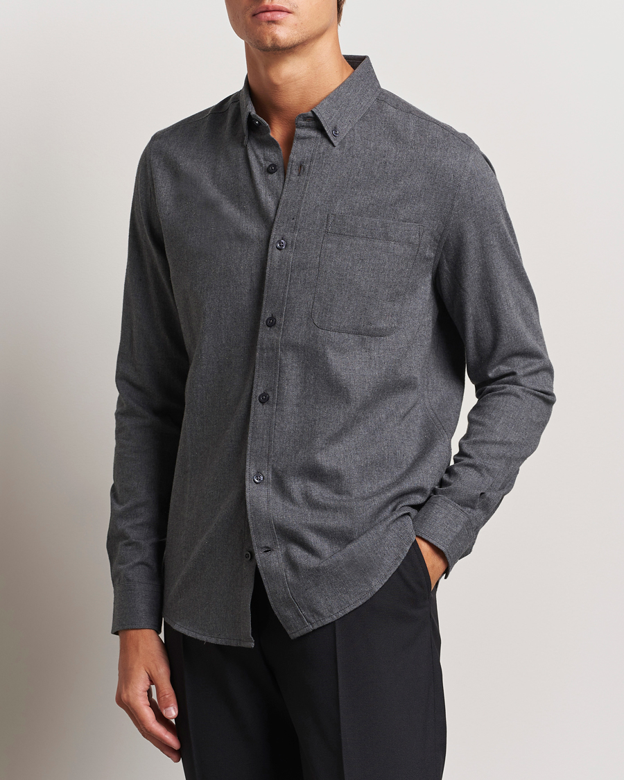 Herr | Skjortor | KnowledgeCotton Apparel | Regular Fit Melange Flannel Shirt Grey