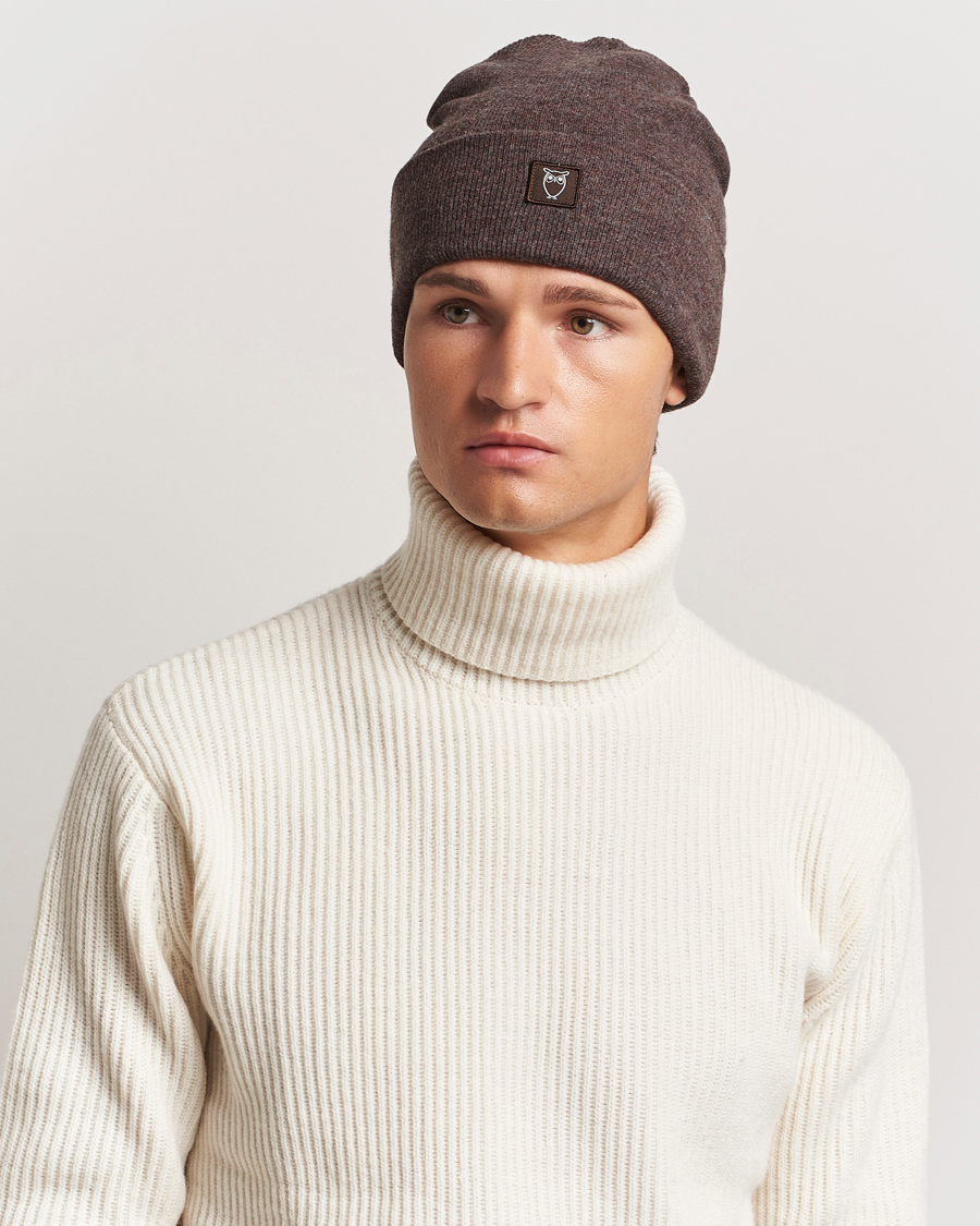 Herr |  | KnowledgeCotton Apparel | Double Layer Wool Beanie Brown Melange