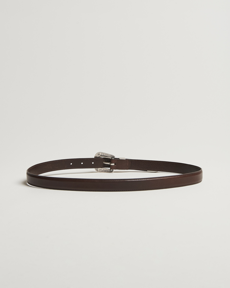 Herr | Kavaj | Anderson\'s | Grained Western Leather Belt 2,5 cm Dark Brown