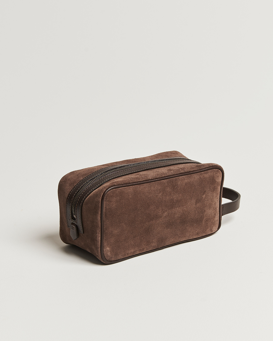 Herr | Necessärer | Anderson\'s | Suede Washbag Dark Brown