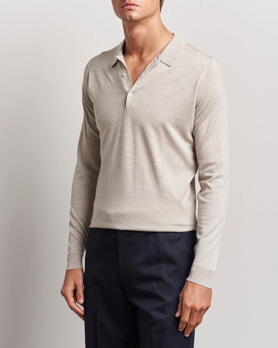 Herr | Stickade pikéer | John Smedley | Belper Extra Fine Merino Polo Pullover Grey Fleece