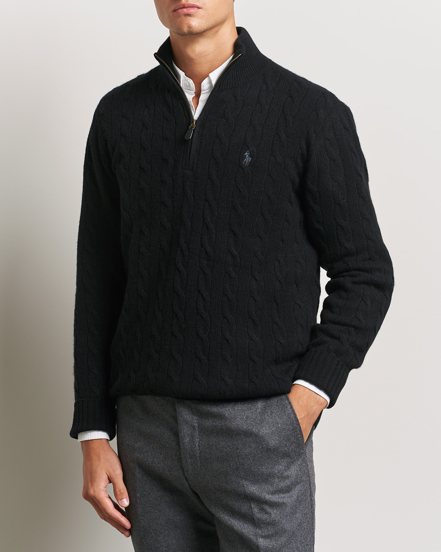 Herr | Half-zip | Polo Ralph Lauren | Wool/Cashmere Cable Half Zip Polo Black