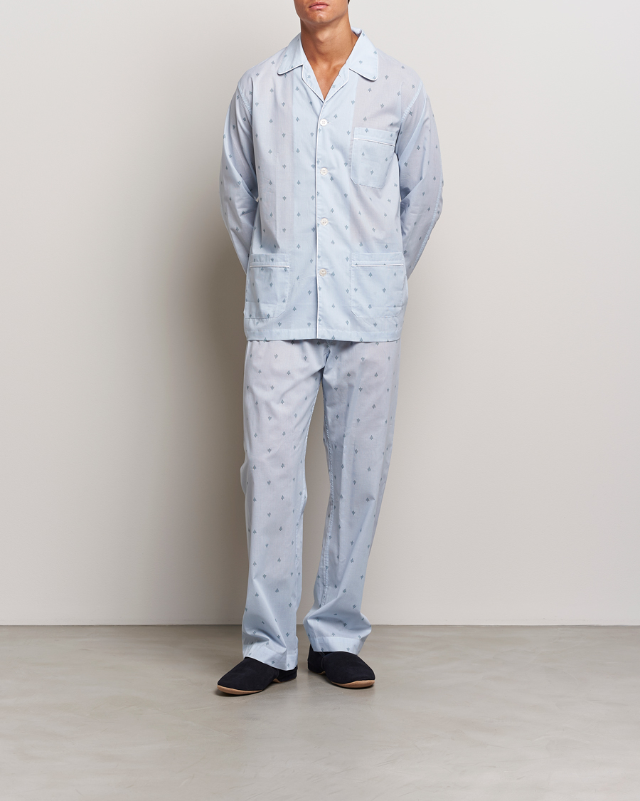 Herr | Pyjamasset | Derek Rose | Piped Cotton Pyjama Set Blue